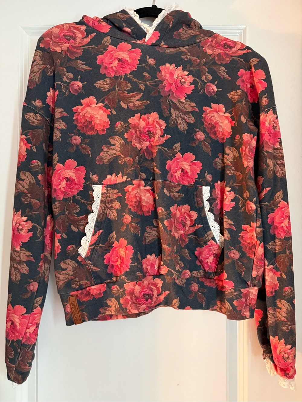 Ampersand ave Floral Lace-Trim Hooded Sweatshirt
